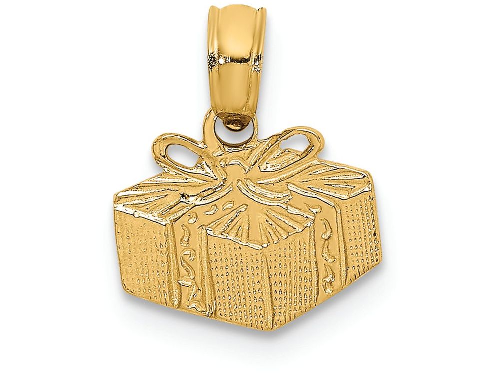 FJC Finejewelers 14k Yellow Gold Wrapped Gift Boxengraved Flat Charm
