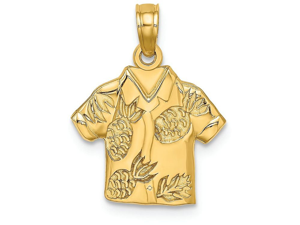 FJC Finejewelers 14k Yellow Gold Hawaiian Style Shirt with Pineapples Charm