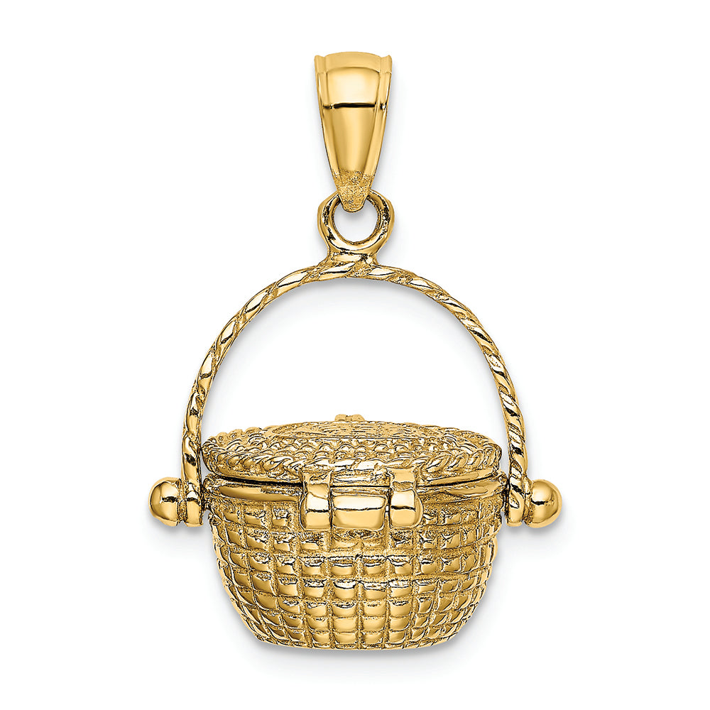 FJC Finejewelers 14k Yellow Gold 3d Nantucket Basket with Engraved Lid Handlemoveable Charm