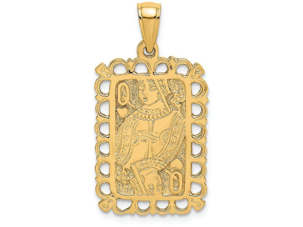 FJC Finejewelers 14k Yellow Gold Queen Playing Card with Lace Trim Charm