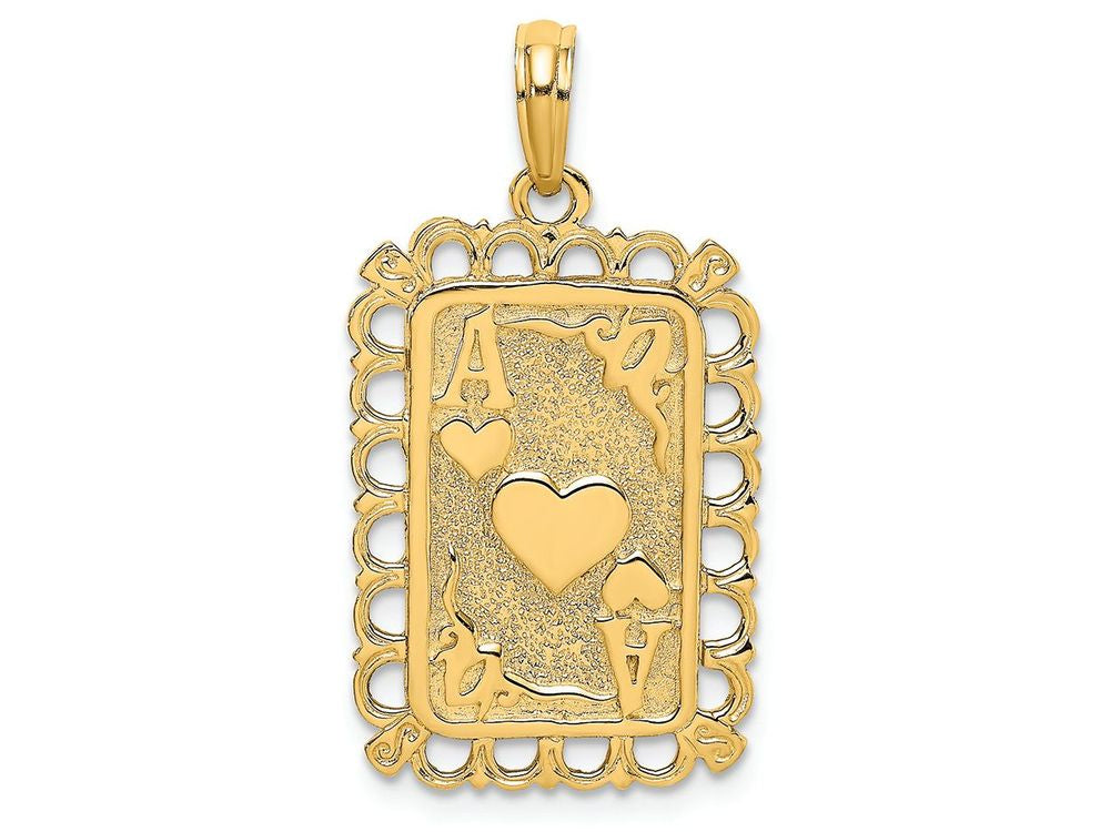 FJC Finejewelers 14k Yellow Gold Ace Playing Card with Lace Trimhearts Charm