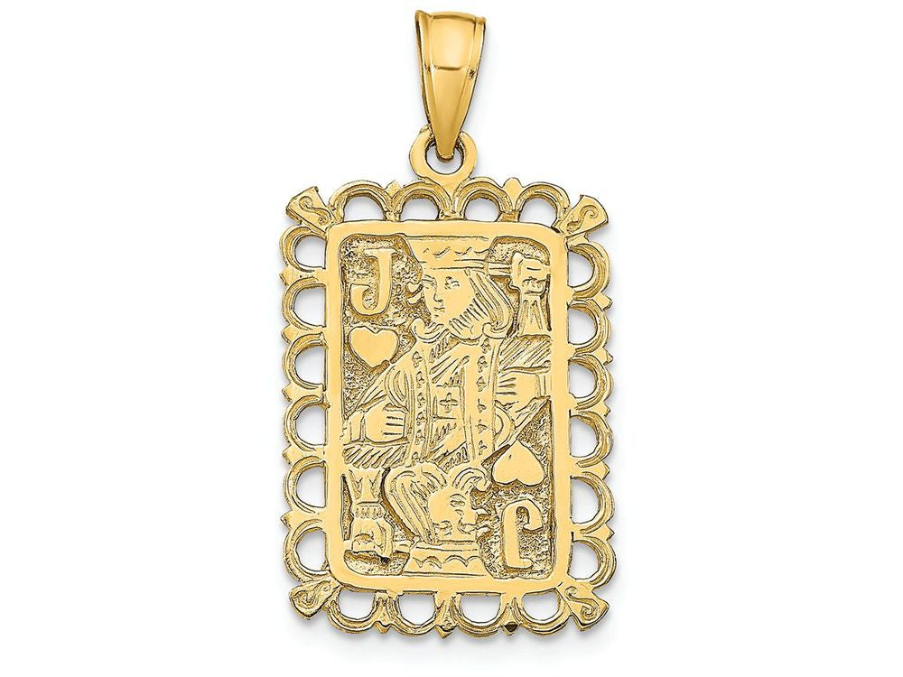 FJC Finejewelers 14k Yellow Gold Jack Playing Cardlace Trimengrave Charm