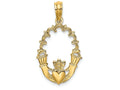 FJC Finejewelers 14k Yellow Gold Claddagh In Oval with Lace Trim Polish Engraved Charm