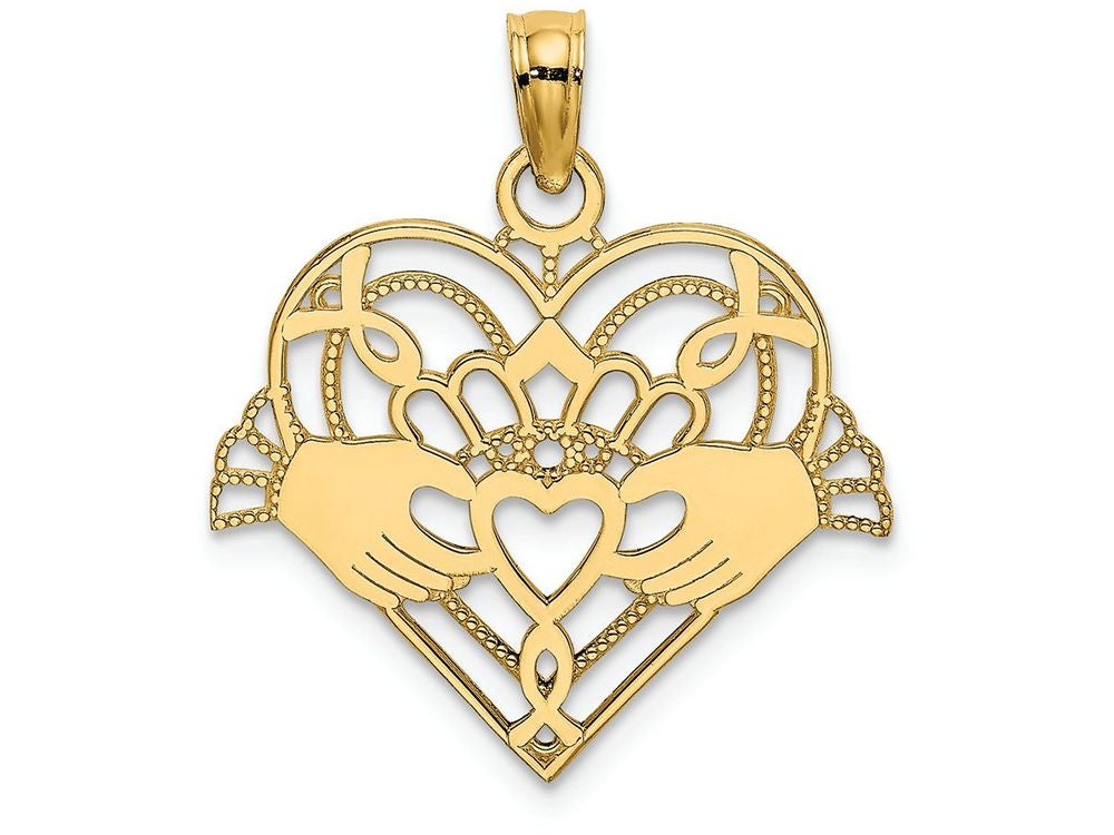 FJC Finejewelers 14k Yellow Gold Claddagh In Heart Polish Beaded Charm