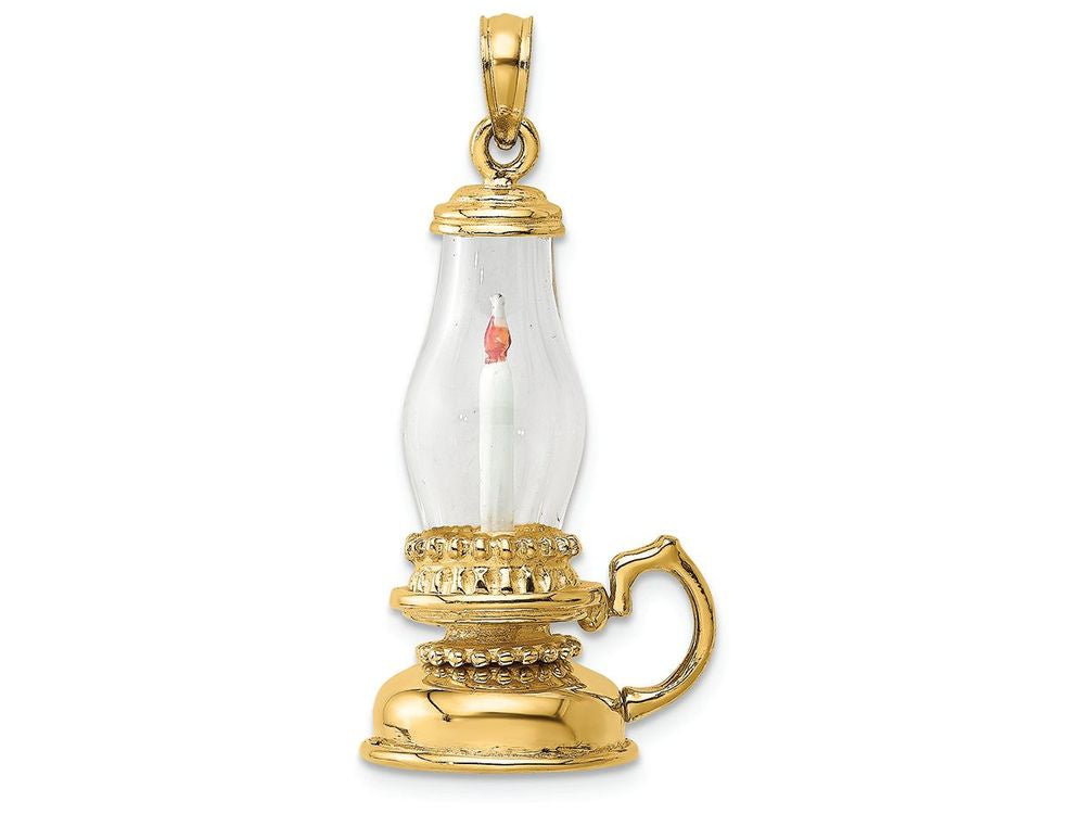 FJC Finejewelers 14k Yellow Gold 3d Candle Lantern with Glass And Enamel Charm