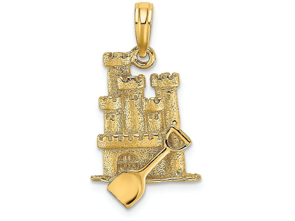 FJC Finejewelers 14k Yellow Gold 3d Sandcastle with Shovel Laying In Front Charm