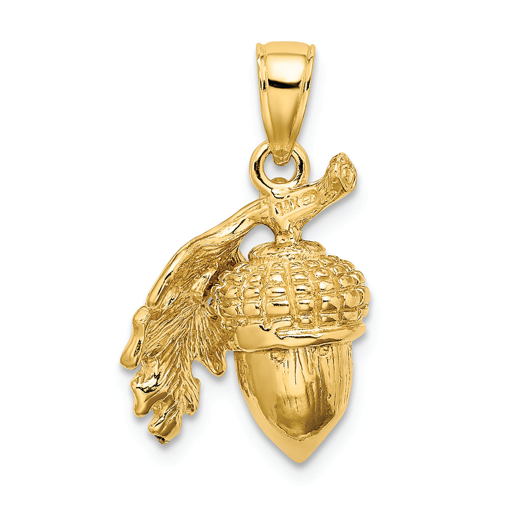 FJC Finejewelers 14k Yellow Gold 3d Acorn with Single Leaf Charm