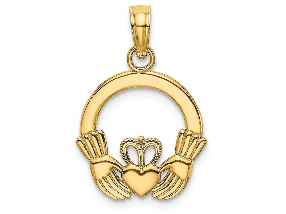 FJC Finejewelers 14k Yellow Gold Round Claddagh Charm Polish Textured