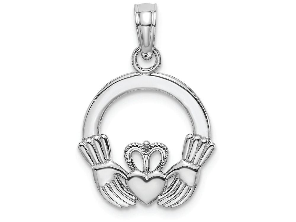 FJC Finejewelers 14k White Gold White Round Claddagh Charm Polish Textured