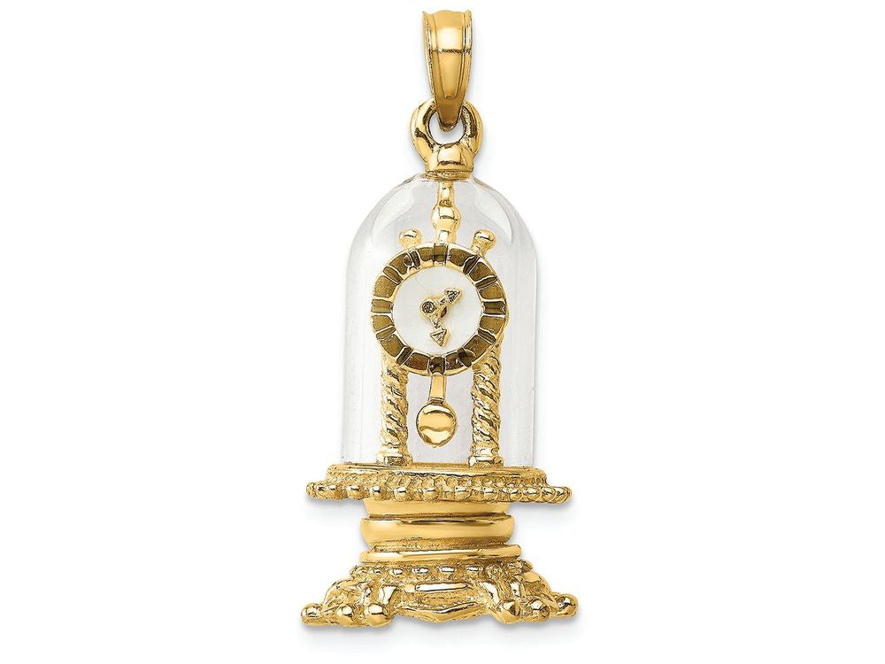 FJC Finejewelers 14k Yellow Gold 3d Moveable Clock In Glass Dome with Enamel Face Charm