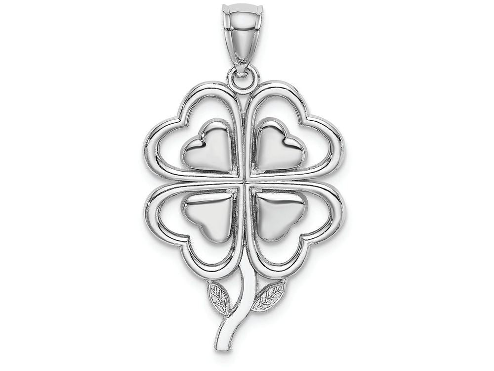 FJC Finejewelers 14k White Gold White 4-leaf Clover with Stem Charm