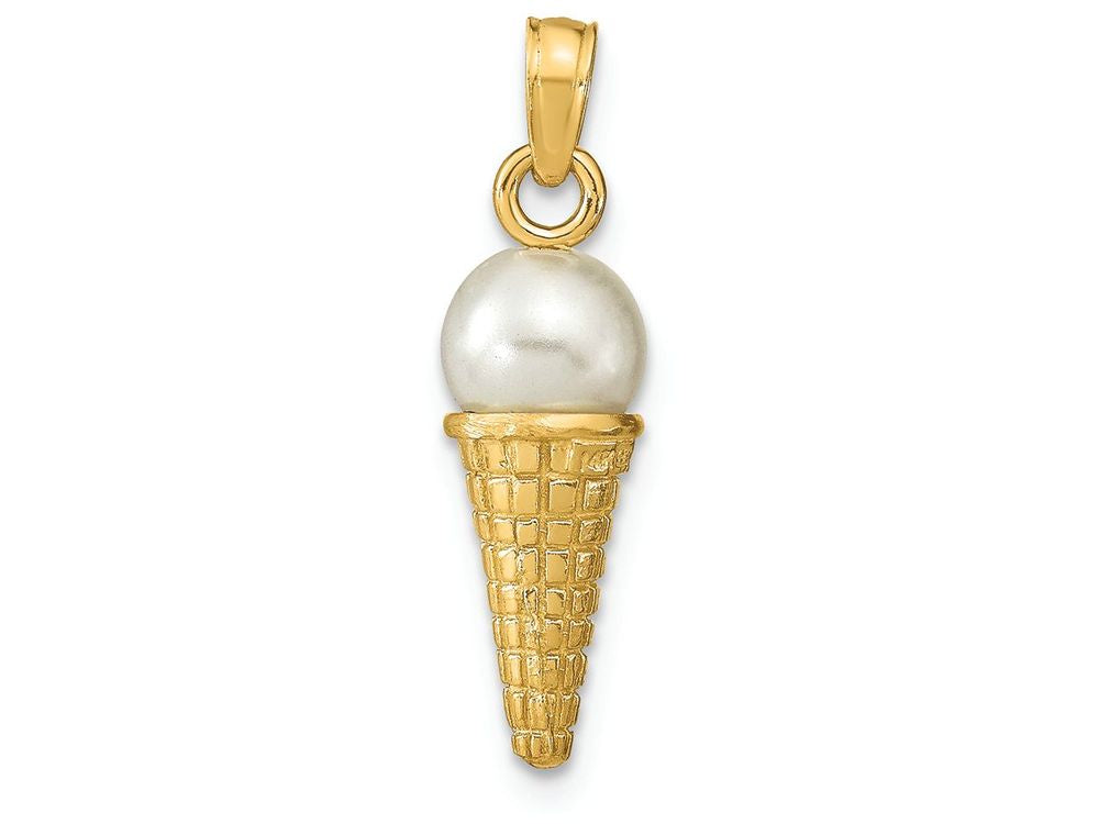 FJC Finejewelers 14k Yellow Gold 3d Vanilla Ice Cream Cone Charm Bead