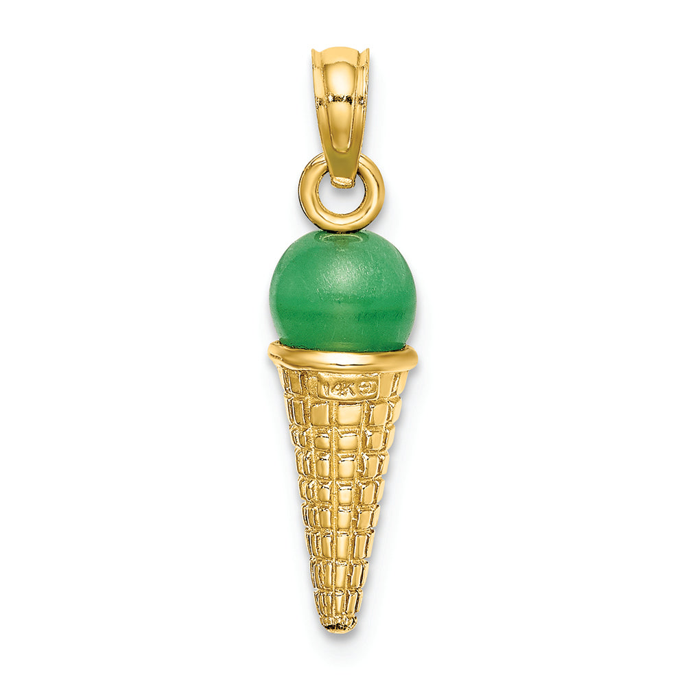 FJC Finejewelers 14k Yellow Gold 3d Green Tea Ice Cream Cone Charm with Green Bead