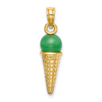 FJC Finejewelers 14k Yellow Gold 3d Green Tea Ice Cream Cone Charm with Green Bead