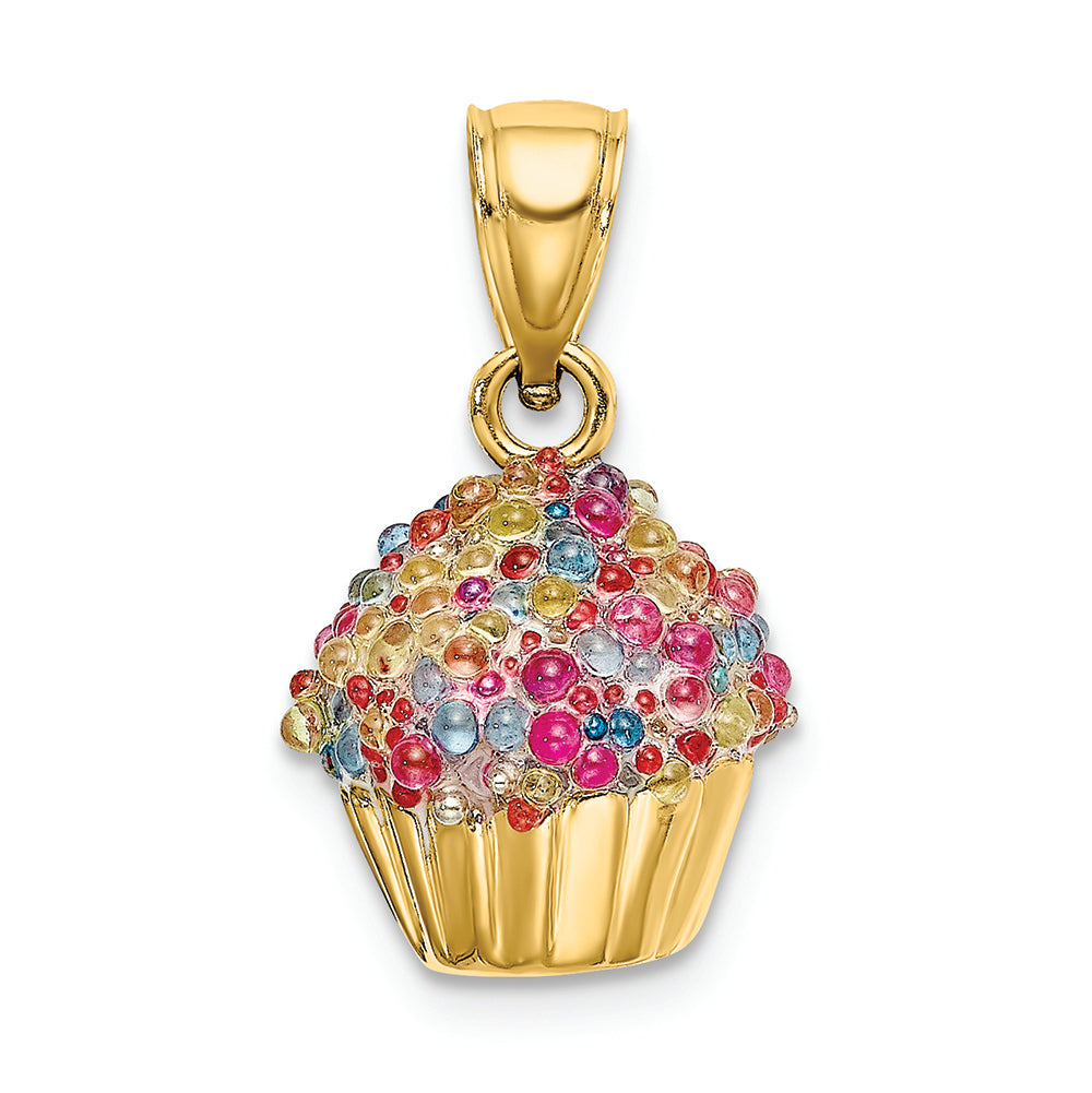 FJC Finejewelers 14k Yellow Gold 3d Cupcake Charm with Colored Bead Icing