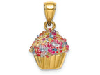 FJC Finejewelers 14k Yellow Gold 3d Cupcake Charm with Colored Bead Icing