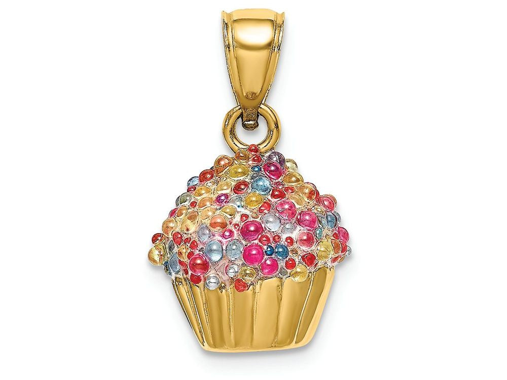 FJC Finejewelers 14k Yellow Gold 3d Cupcake Charm with Colored Bead Icing