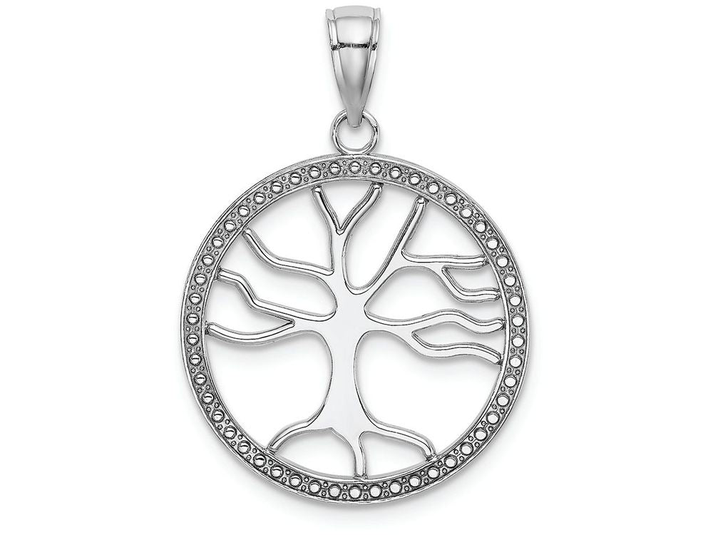 FJC Finejewelers 14k White Gold White 3d Large Tree Of Life In Round Frame Charm