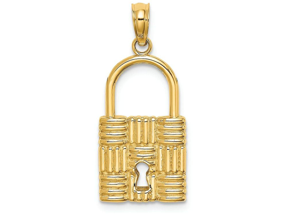 FJC Finejewelers 14k Yellow Gold 3d Padlock with Key Hole Charmtextured