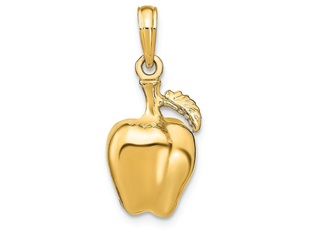 FJC Finejewelers 14k Yellow Gold 3d Apple with Stem Leaf Charm