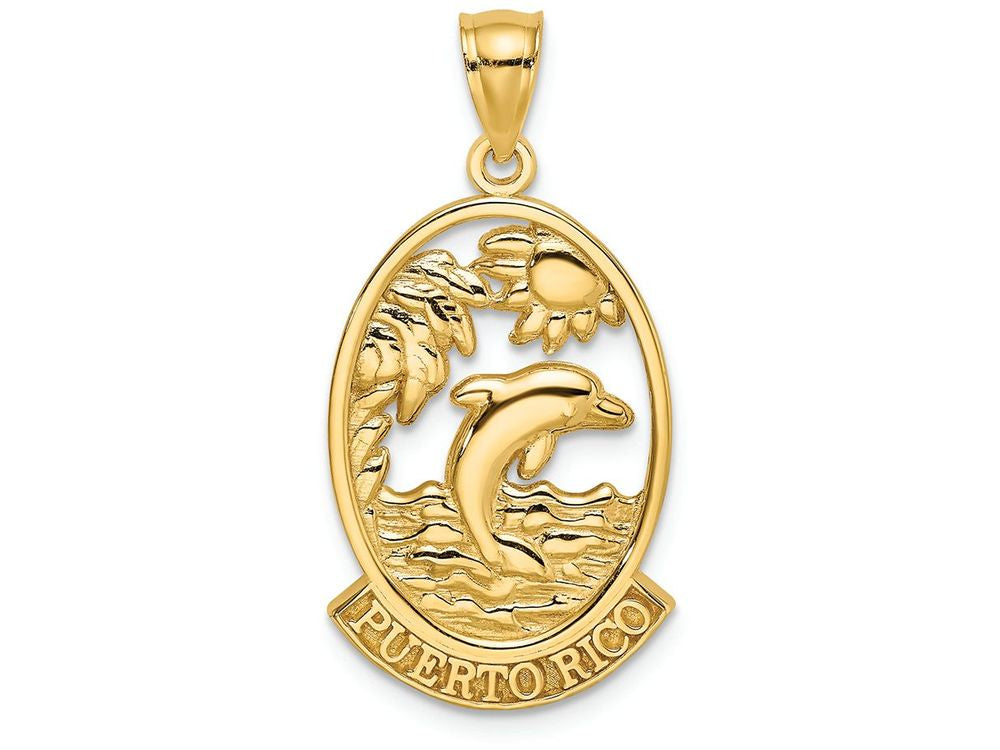 FJC Finejewelers 14k Yellow Gold Puerto Rico with Dolphin Sunset In Frame Charm
