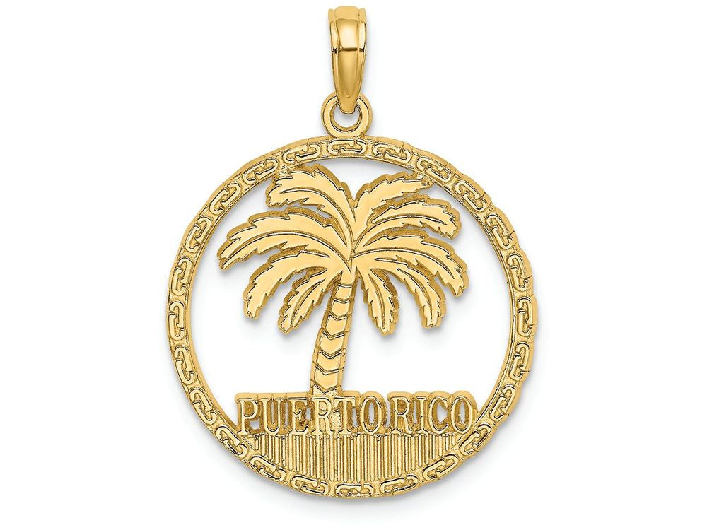 FJC Finejewelers 14k Yellow Gold Puerto Rico Under Palm Tree In Disk Charm