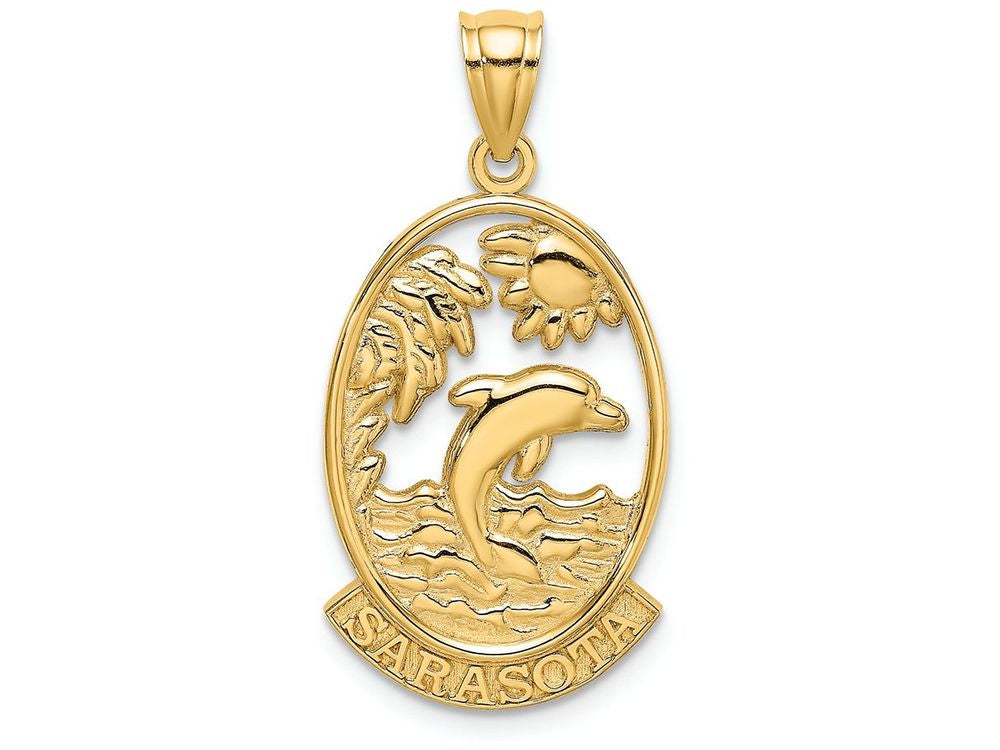 FJC Finejewelers 14k Yellow Gold Sarasota with Dolphin Sunset In Frame Charm
