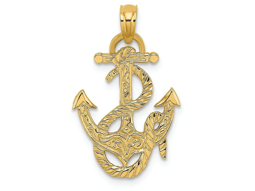 FJC Finejewelers 14k Yellow Gold Anchor Ropeengraved Polish Flat Charm