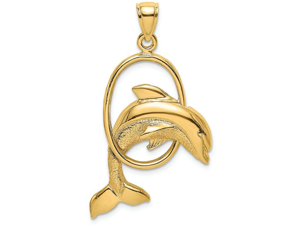 FJC Finejewelers 14k Yellow Gold Dolphin Jumping Thru Hoop Charm