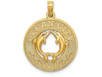 FJC Finejewelers 14k Yellow Gold Ocean City Nj On Round Frame with Dolphins In Center Charm