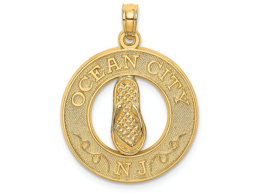 FJC Finejewelers 14k Yellow Gold Ocean City Nj On Round Frame with Flip-flop Center Charm