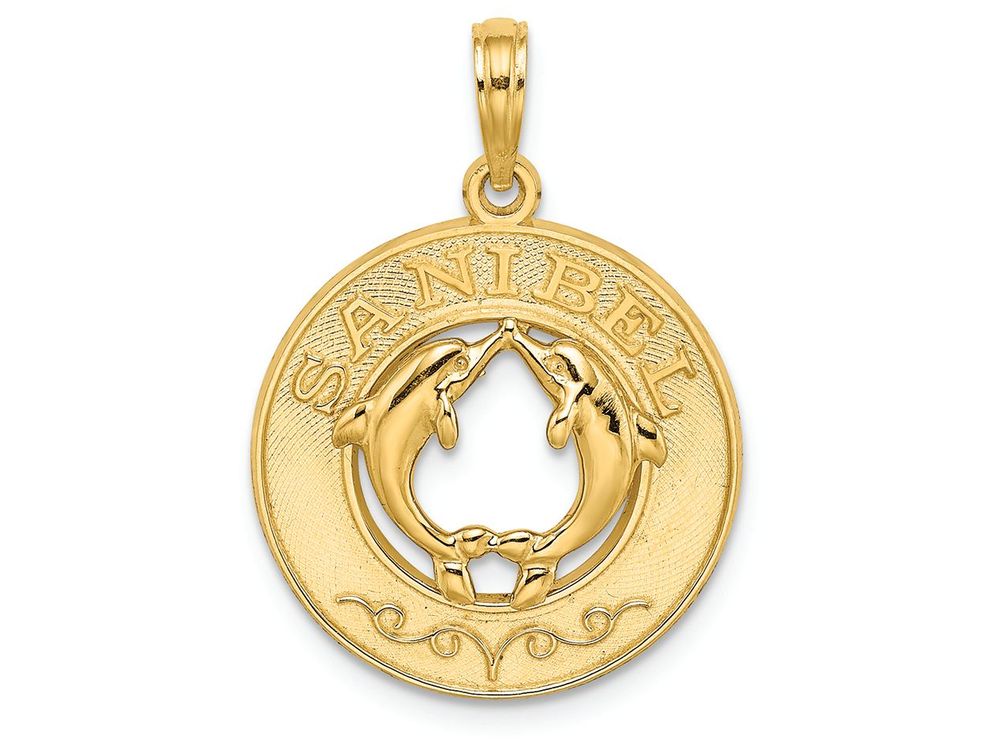 FJC Finejewelers 14k Yellow Gold Sanibel On Round Frame with Dolphins In Center Charm