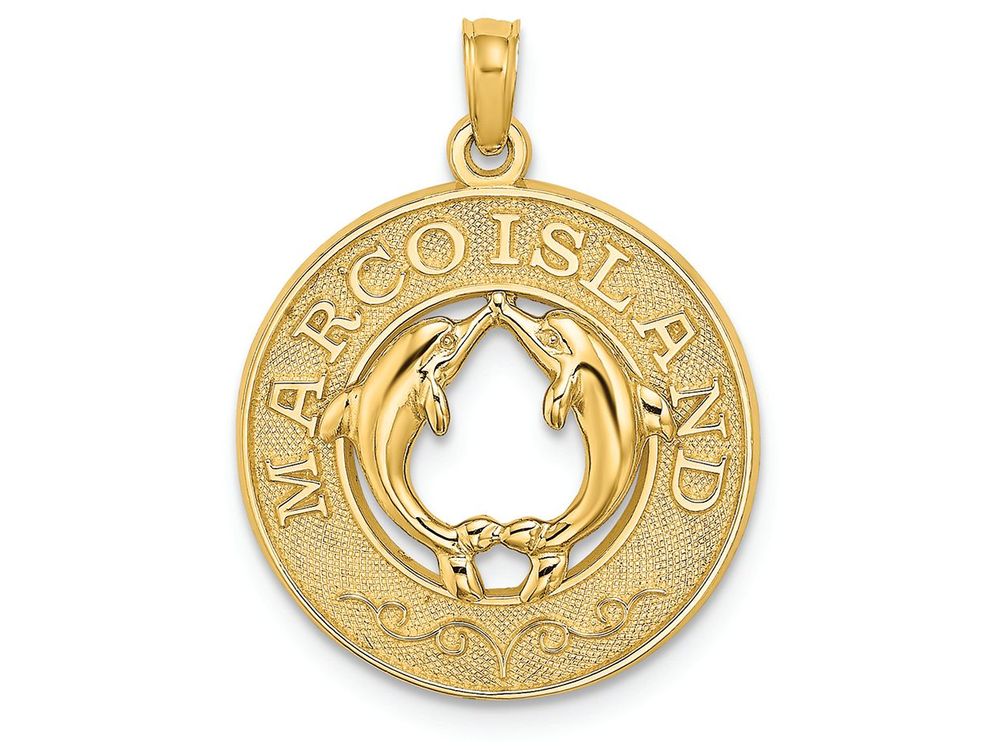 FJC Finejewelers 14k Yellow Gold Marco Island On Round Frame with Dolphins In Center Charm