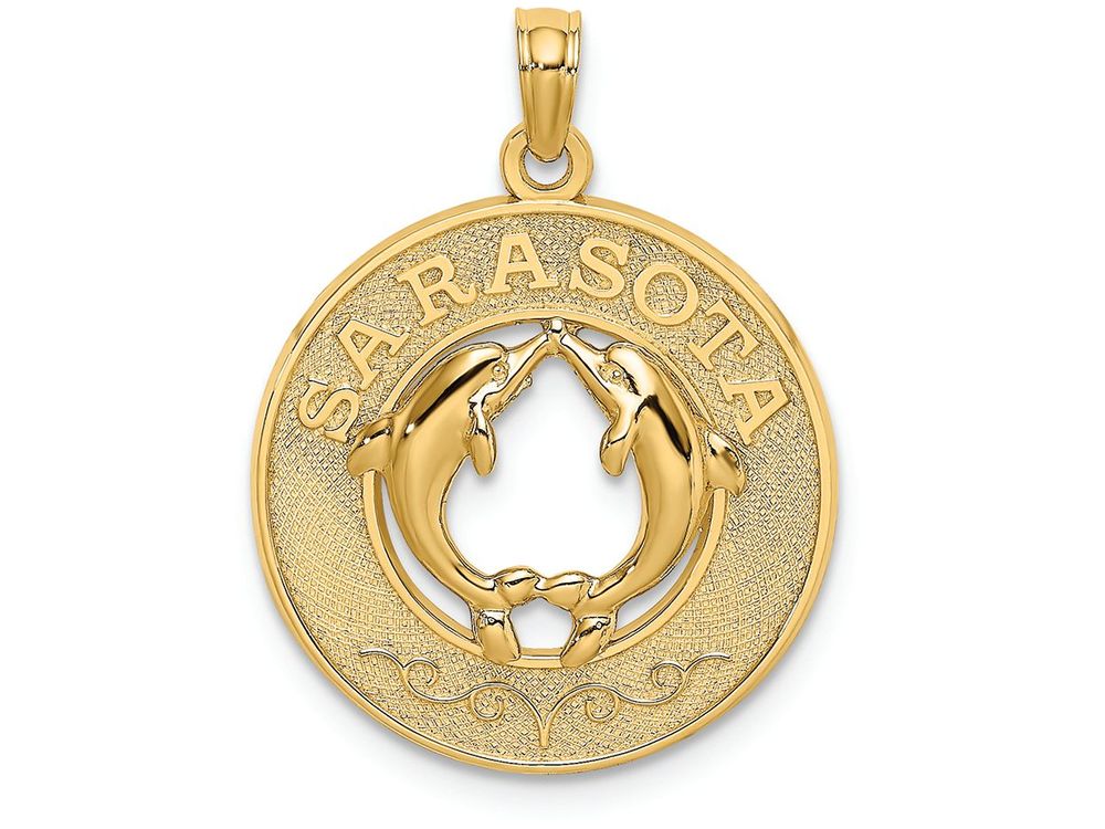 FJC Finejewelers 14k Yellow Gold Sarasota On Round Frame with Dolphins In Center Charm