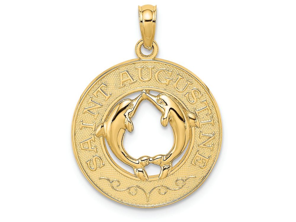 FJC Finejewelers 14k Yellow Gold Saint Augustine On Round Frame with Dolphins In Center Charm