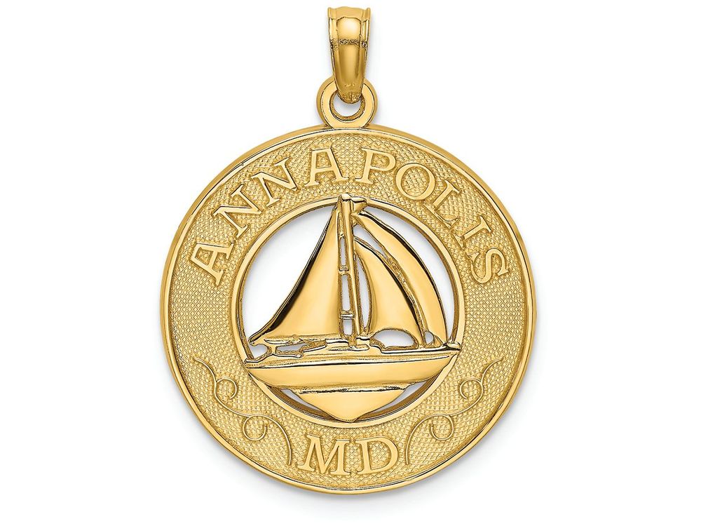 FJC Finejewelers 14k Yellow Gold Annapolis Md On Round Frame with Sailboat Center Charm