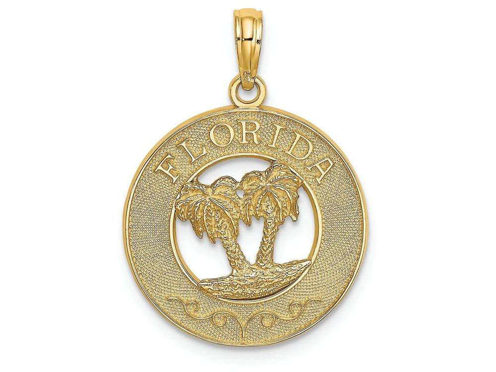 FJC Finejewelers 14k Yellow Gold Florida On Round Frame with Double Palm Tree Center Charm