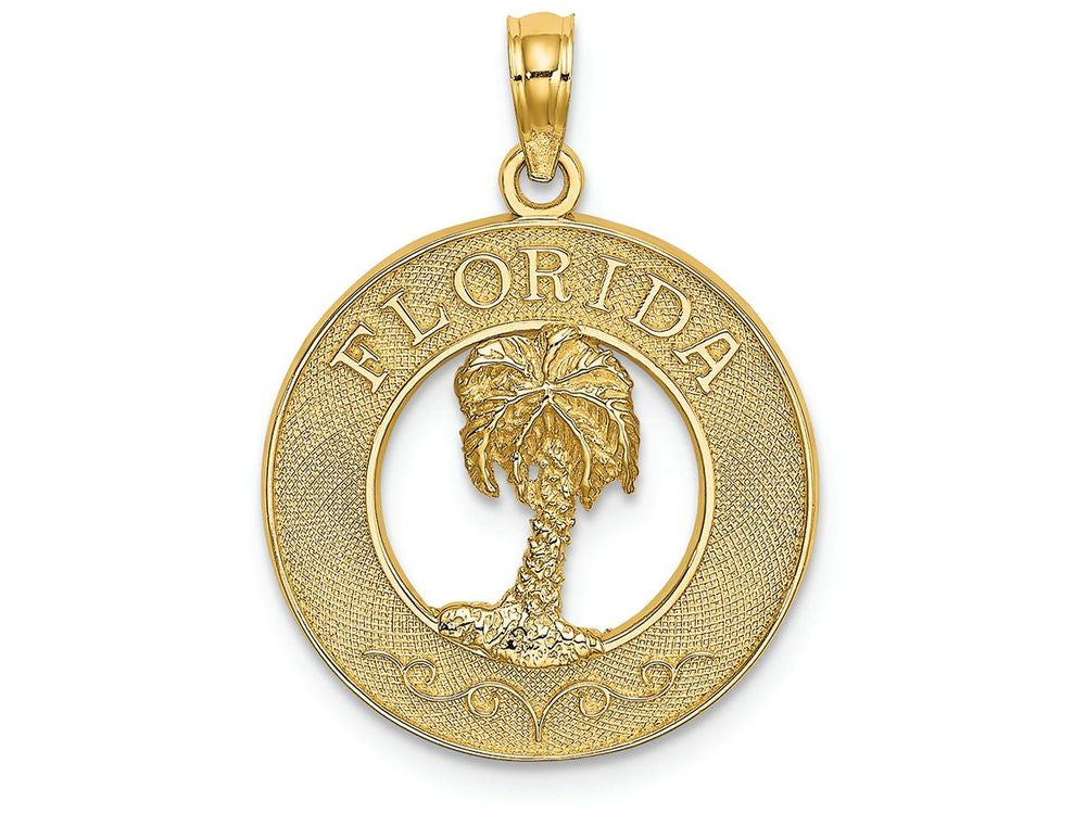 FJC Finejewelers 14k Yellow Gold Florida On Round Frame with Palm Tree Center Charm