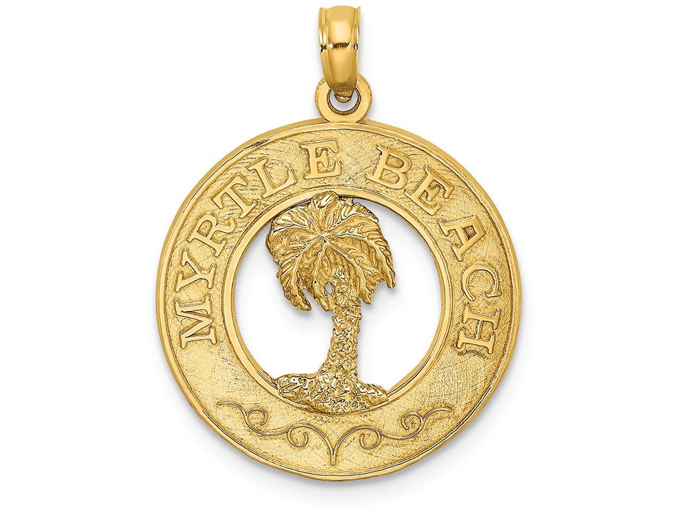 FJC Finejewelers 14k Yellow Gold Myrtle Beach On Round Frame with Palm Tree Center Charm