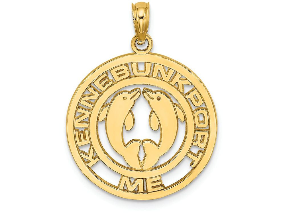 FJC Finejewelers 14k Yellow Gold Kennebunkport with Double Dolphins In Disk Charm