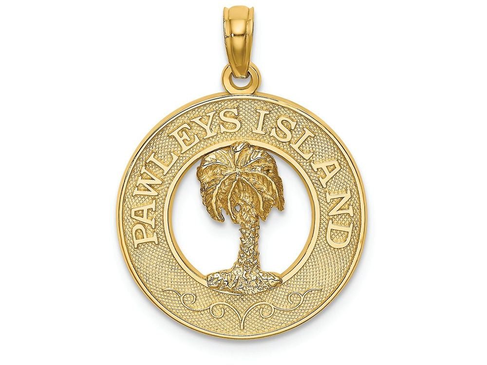 FJC Finejewelers 14k Yellow Gold Pawleys Island On Round Frame with Palm Tree Center Charm