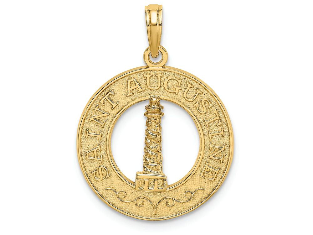 FJC Finejewelers 14k Yellow Gold Saint Augustine On Round Frame with Lighthouse Center Charm
