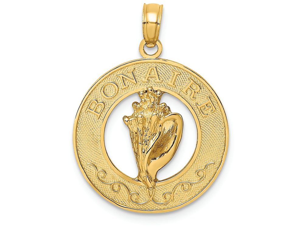 FJC Finejewelers 14k Yellow Gold Bonaire On Round Frame with Conch Shell Center Charm