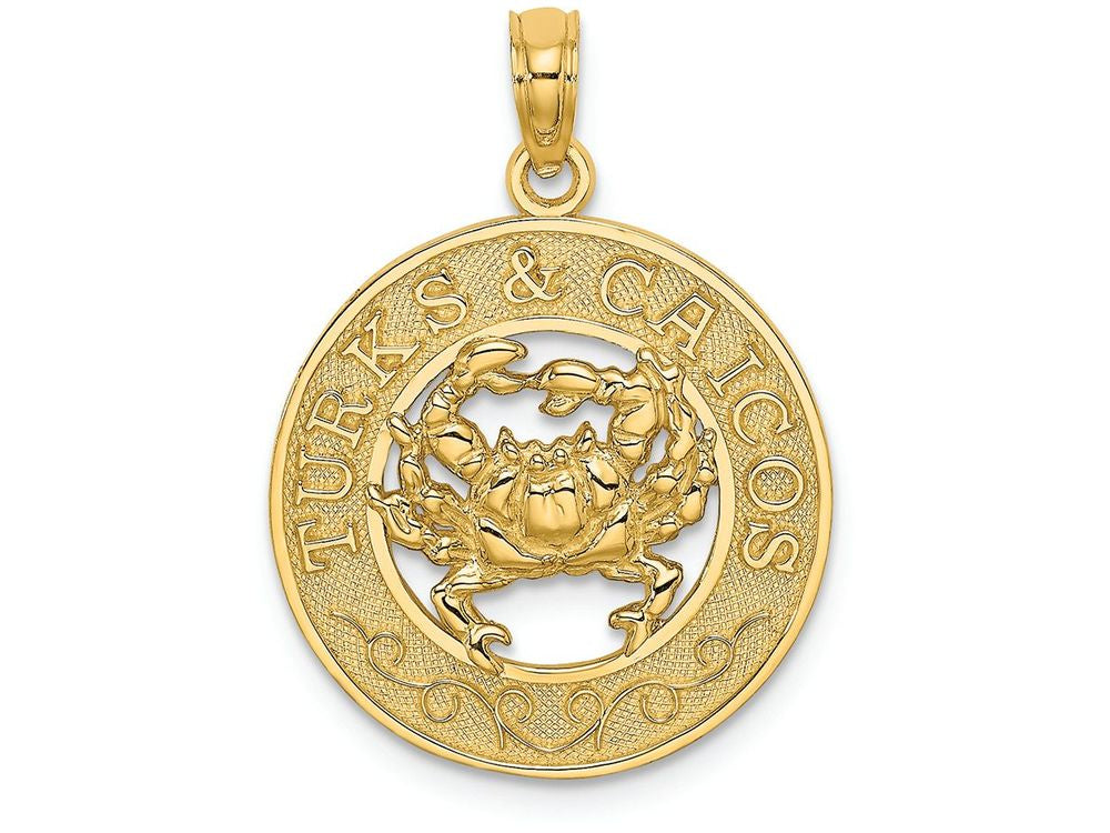 FJC Finejewelers 14k Yellow Gold Turks Caicos On Round Frame with Crab Center Charm