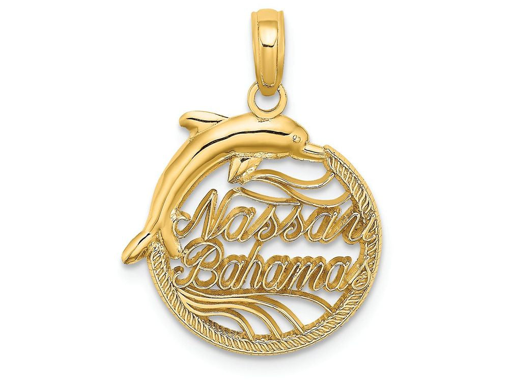 FJC Finejewelers 14k Yellow Gold Nassau Bahamas Disk withdolphin Charm