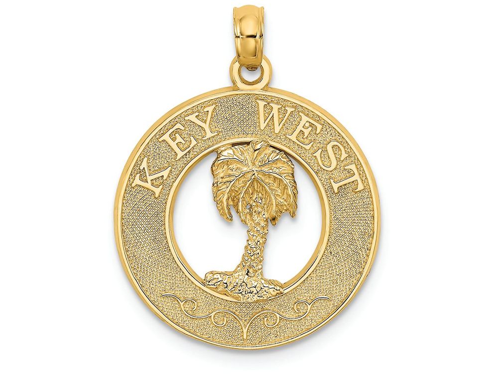 FJC Finejewelers 14k Yellow Gold Key West On Round Frame with Palm Tree Center Charm