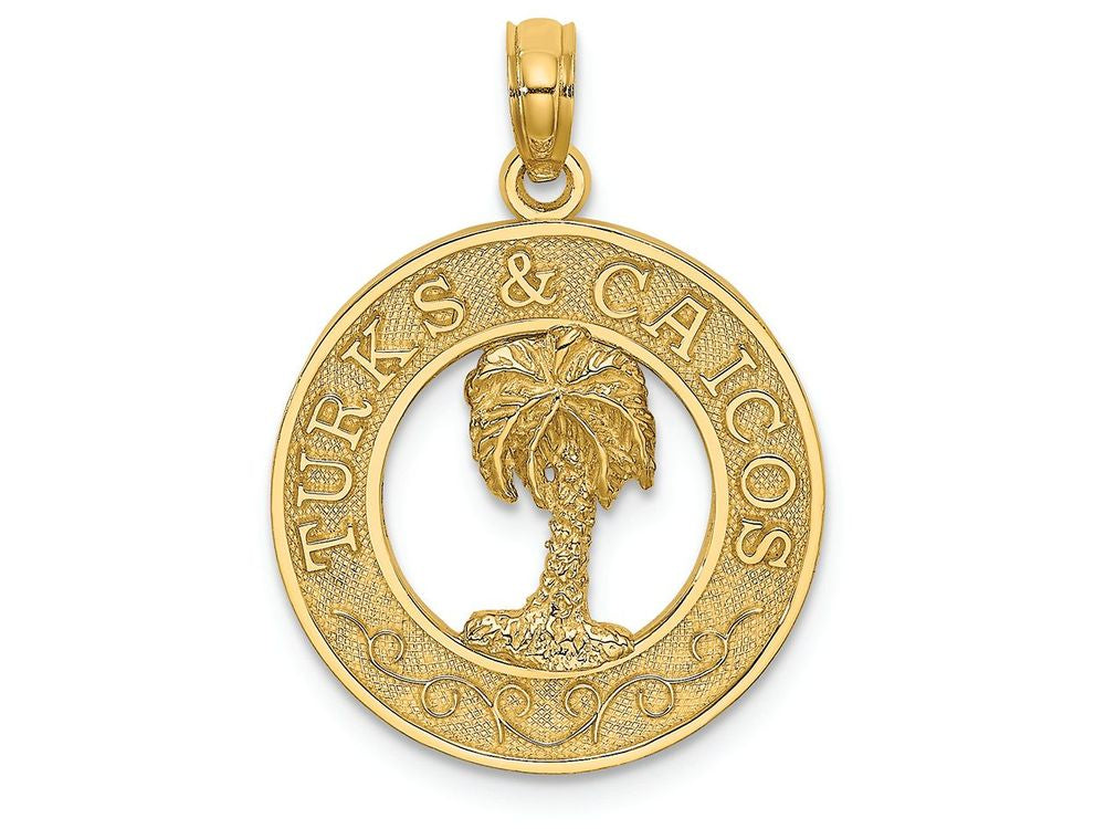 FJC Finejewelers 14k Yellow Gold Turks Caicos On Round Frame with Palm Tree Center Charm