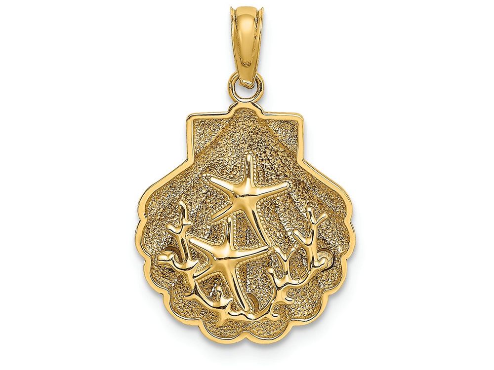 FJC Finejewelers 14k Yellow Gold Shell with Mini Double Starfish Coral Charm