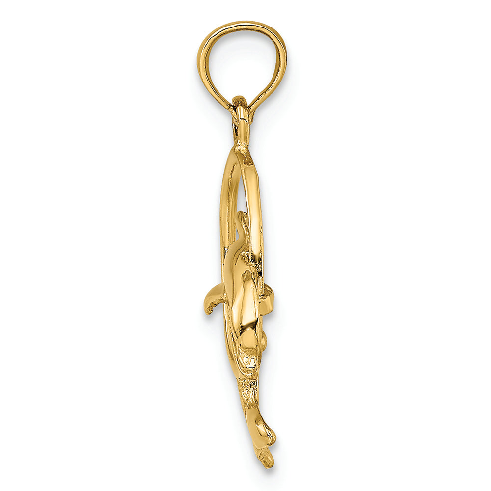 FJC Finejewelers 14k Yellow Gold Dolphin Jumping Thru Hoop Charm
