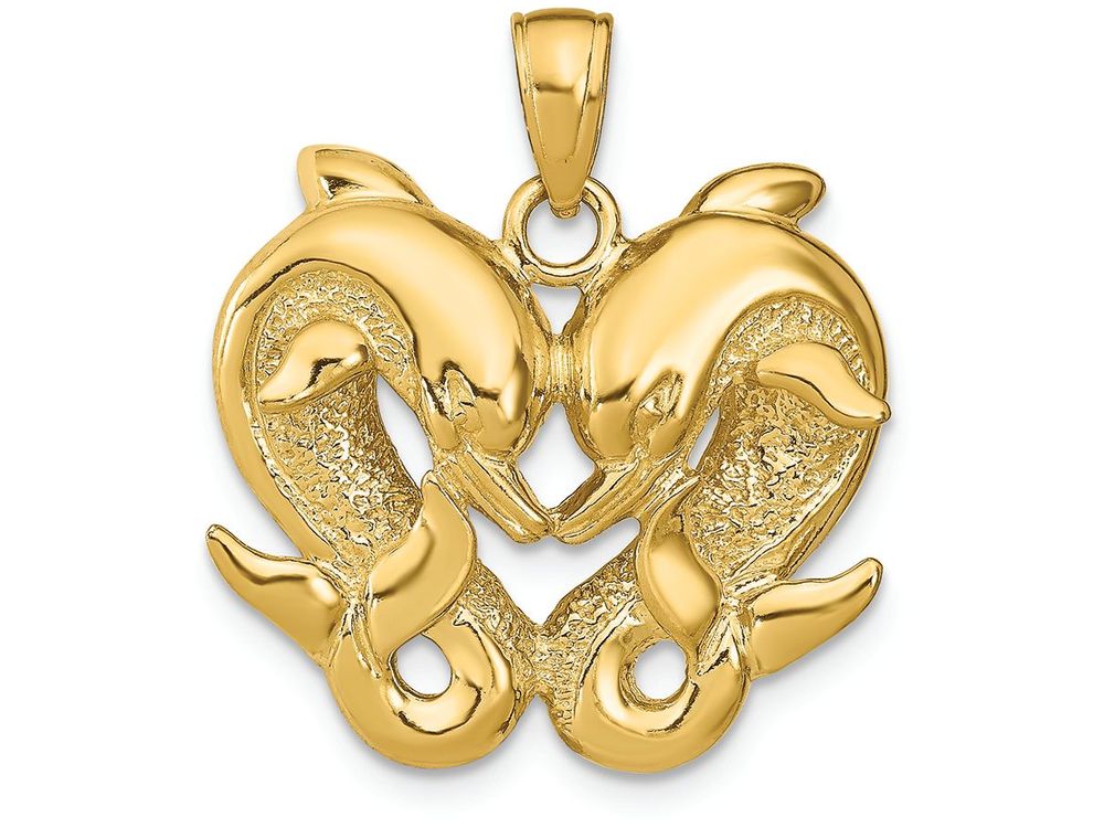 FJC Finejewelers 14k Yellow Gold Heart Shaped Double Dolphins Charm